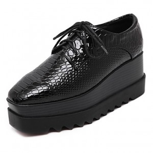 Women's Shoes Four Season Platform Creepers Lace-up Square Toe Black Shoes