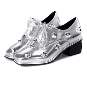 Women's Fall Square Toe PU Office & Career / Dress / Casual Chunky Heel Flower Silver / Gold
