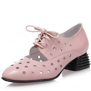 Women's Shoes Low Heel Leather Round Toe Oxfords Outdoor &Dress &Casual Black/Pink/White